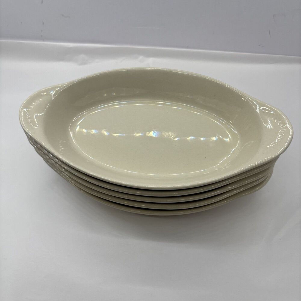 Vintage Unbranded Cream Oval Scalloped Au Gratin Ceramic Serving Bowls Lot of 5